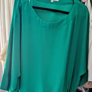 Trina Turk Green Medium Length Blouse with Scoop Neck and Sash Tie Size XL
